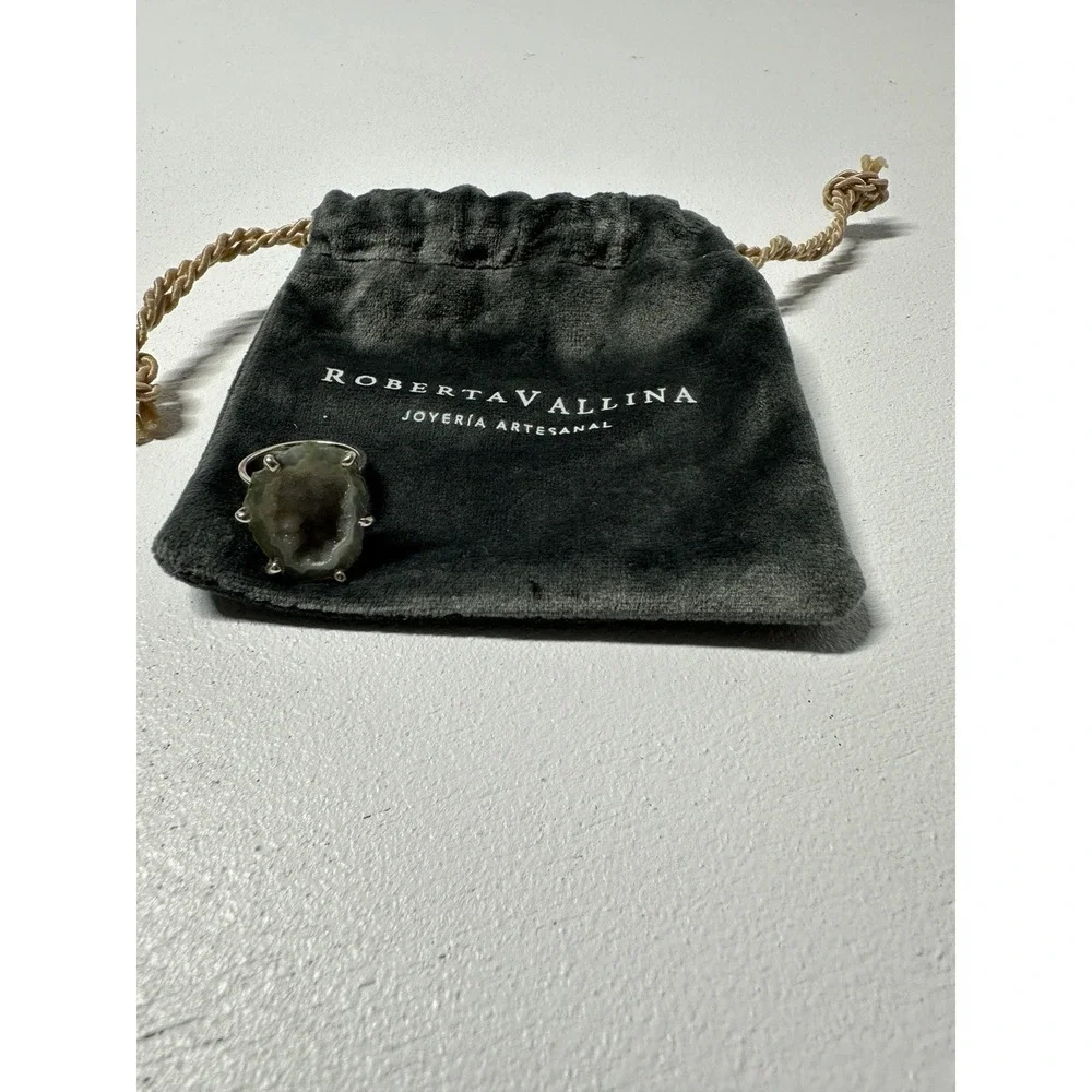 Roberta Vallina Joyeria Artesanal Gray Solar Quartz Geode Ladies Ring Size 6 - Picture 3 of 4